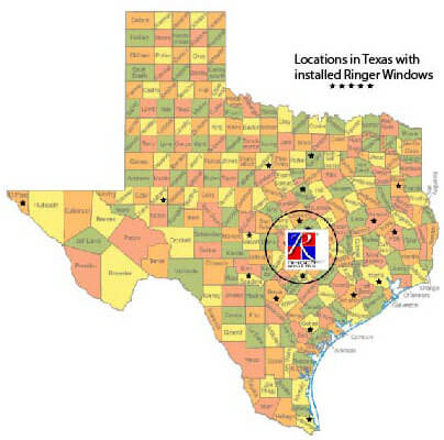 Map of Texas locations with installed Ringer Windows